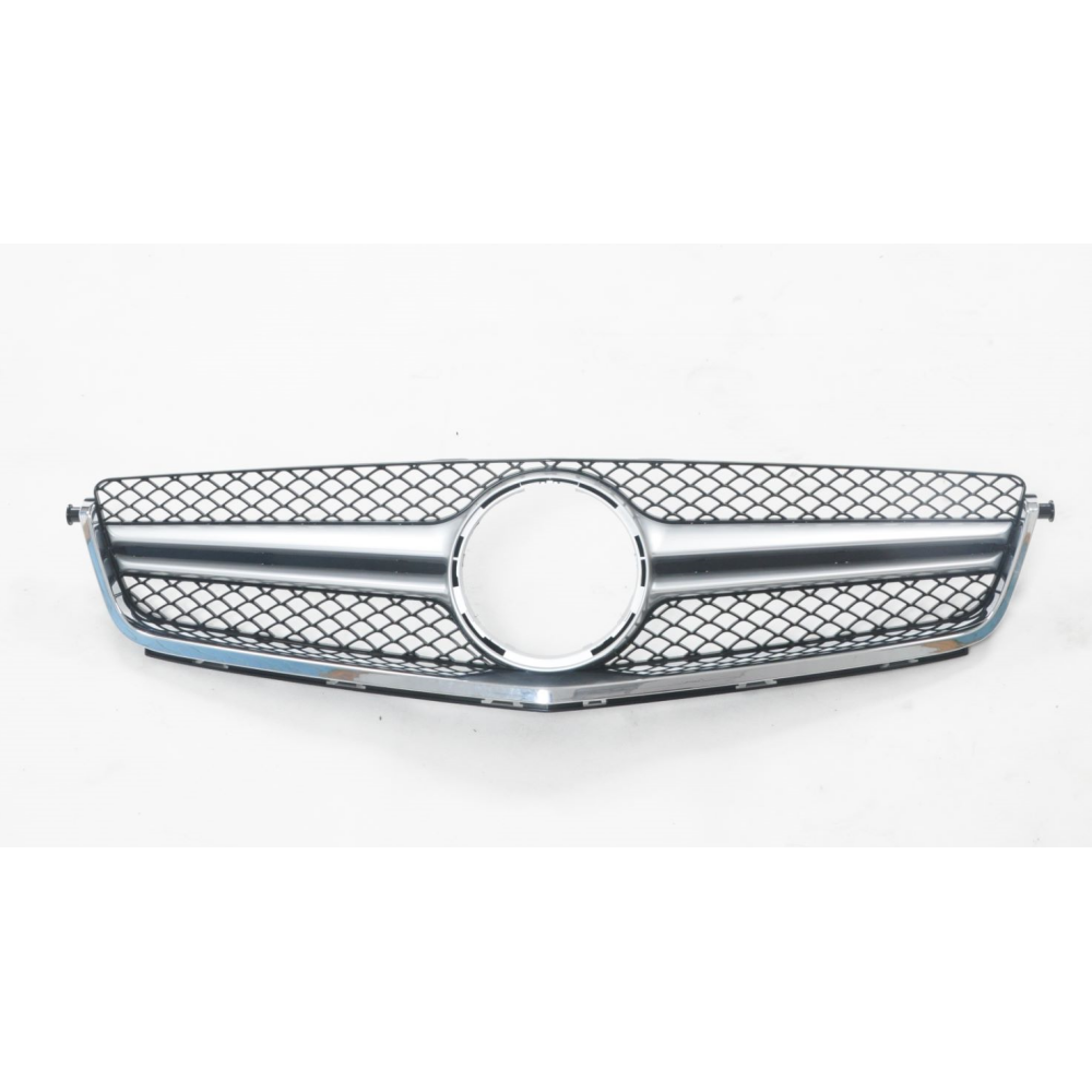 2012-2015 Mercedes-Benz C63 Amg Style Front Grille | W204 Chrome Silver Frame Gloss Black Net /